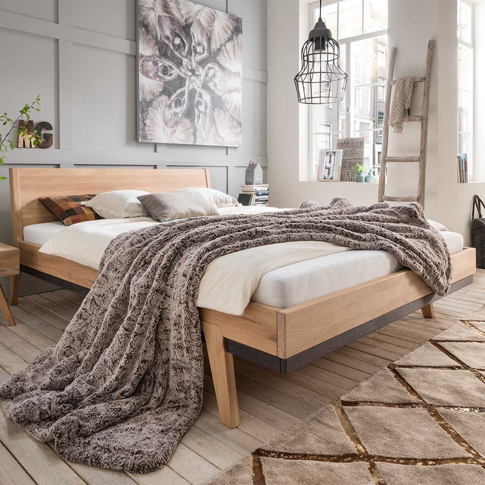 Zweifarbiges Wildeiche-Bett in modernem Design - Bessy