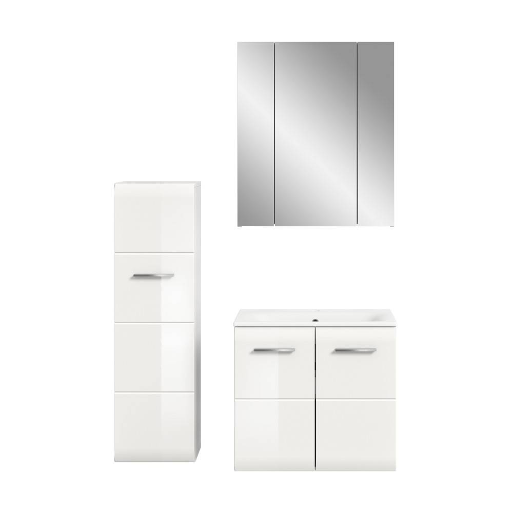 Modernes dreiteiliges Badmöbelset Clona V mit Waschtischunterschrank, Hochschrank und Spiegelschrank – Clona