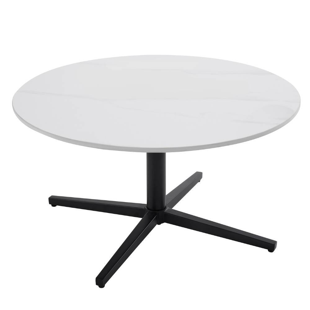 Eleganter runder Beistelltisch mit weißer Sintersteinplatte und schwarzem Metallgestell – Xose