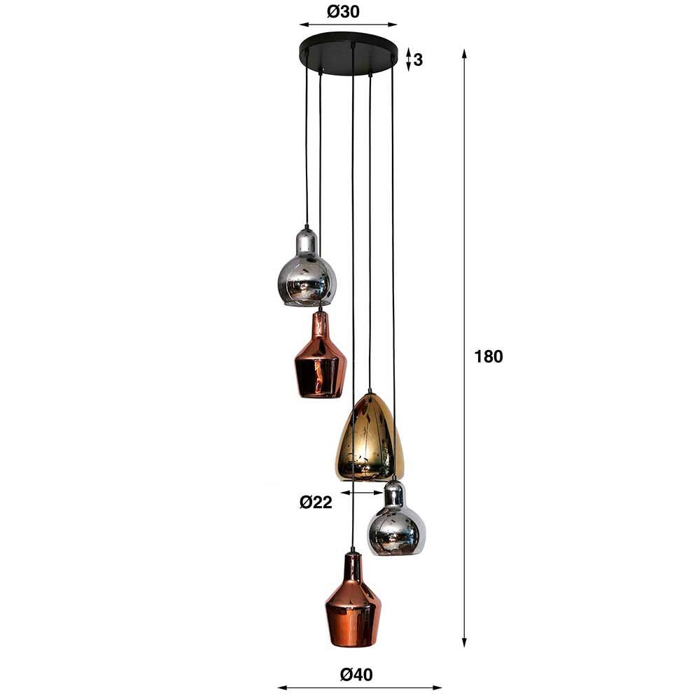 40x180x40 Hängeleuchte 5-flammig mit Glasschirmen - Yason