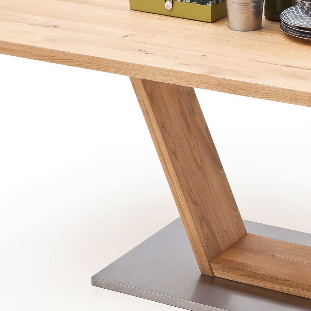 Esszimmertisch mit Balkeneiche massiv Woodny & V-Design Gestell