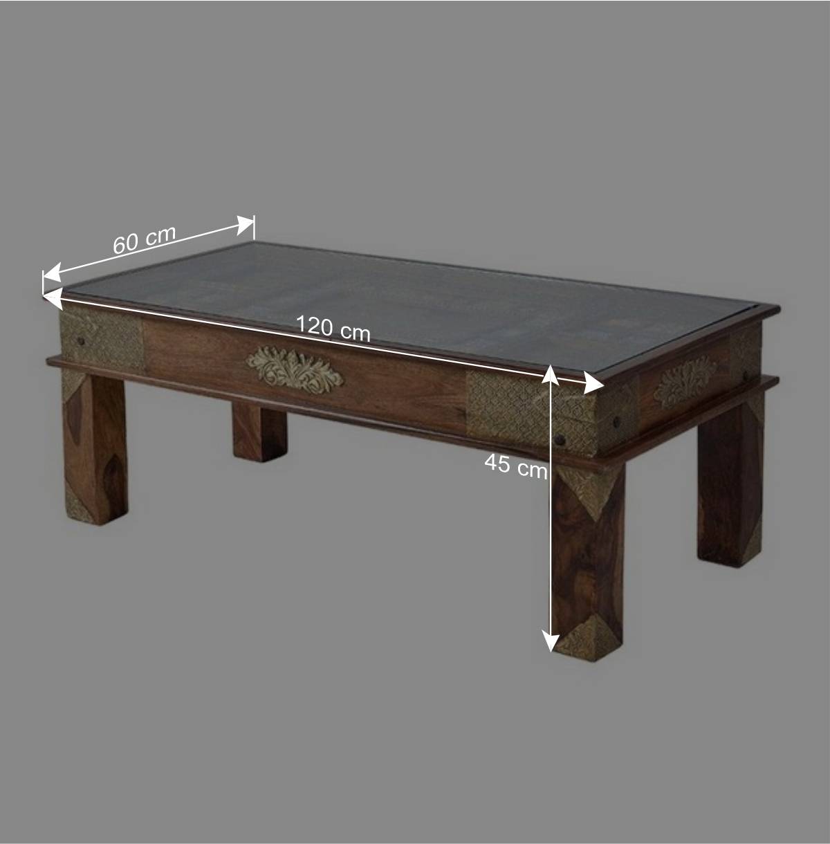 Orient Design Couchtisch aus Massivholz mit Glas - Danascov
