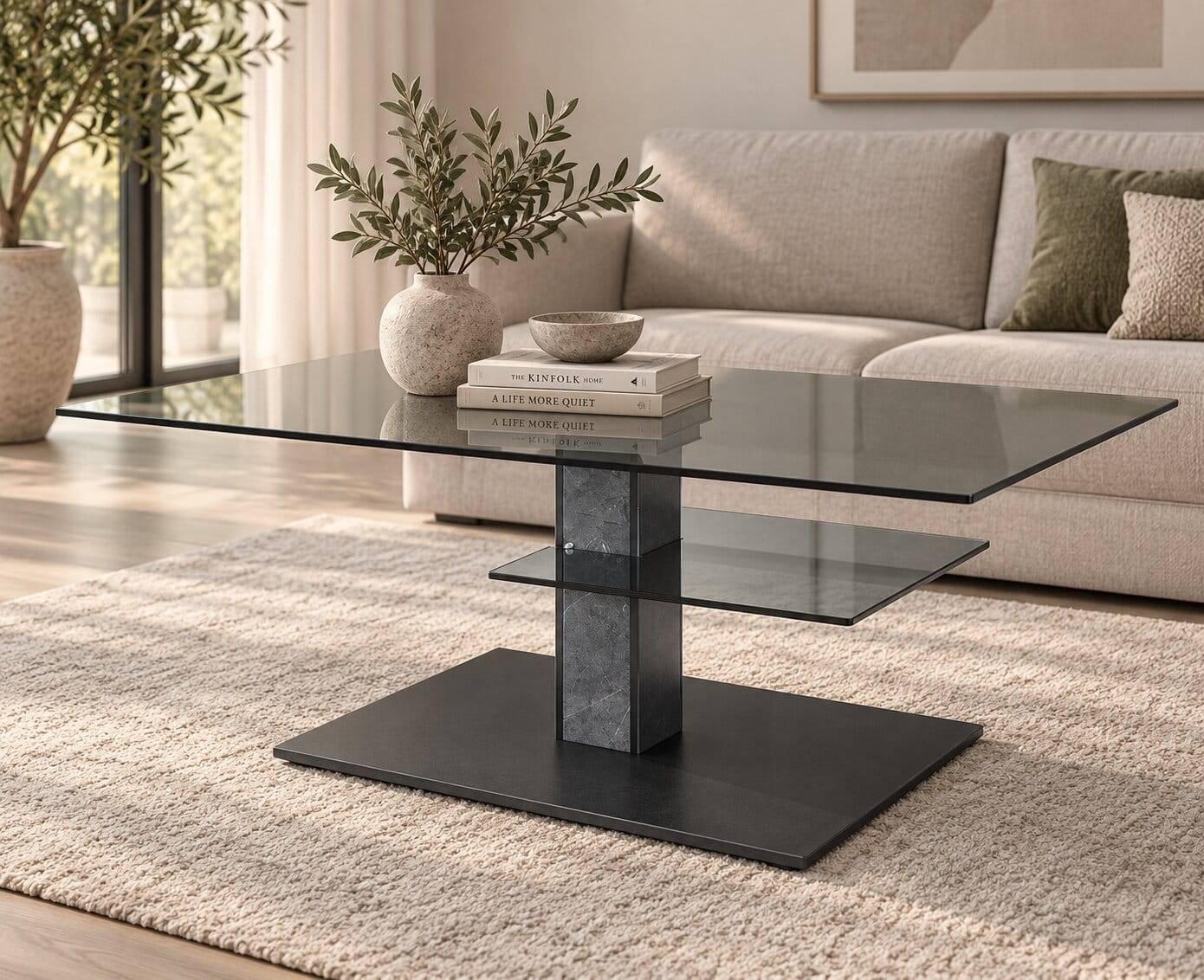 Parsolglas-Couchtisch mit Lift-Mechanik höhenverstellbar - Cinema