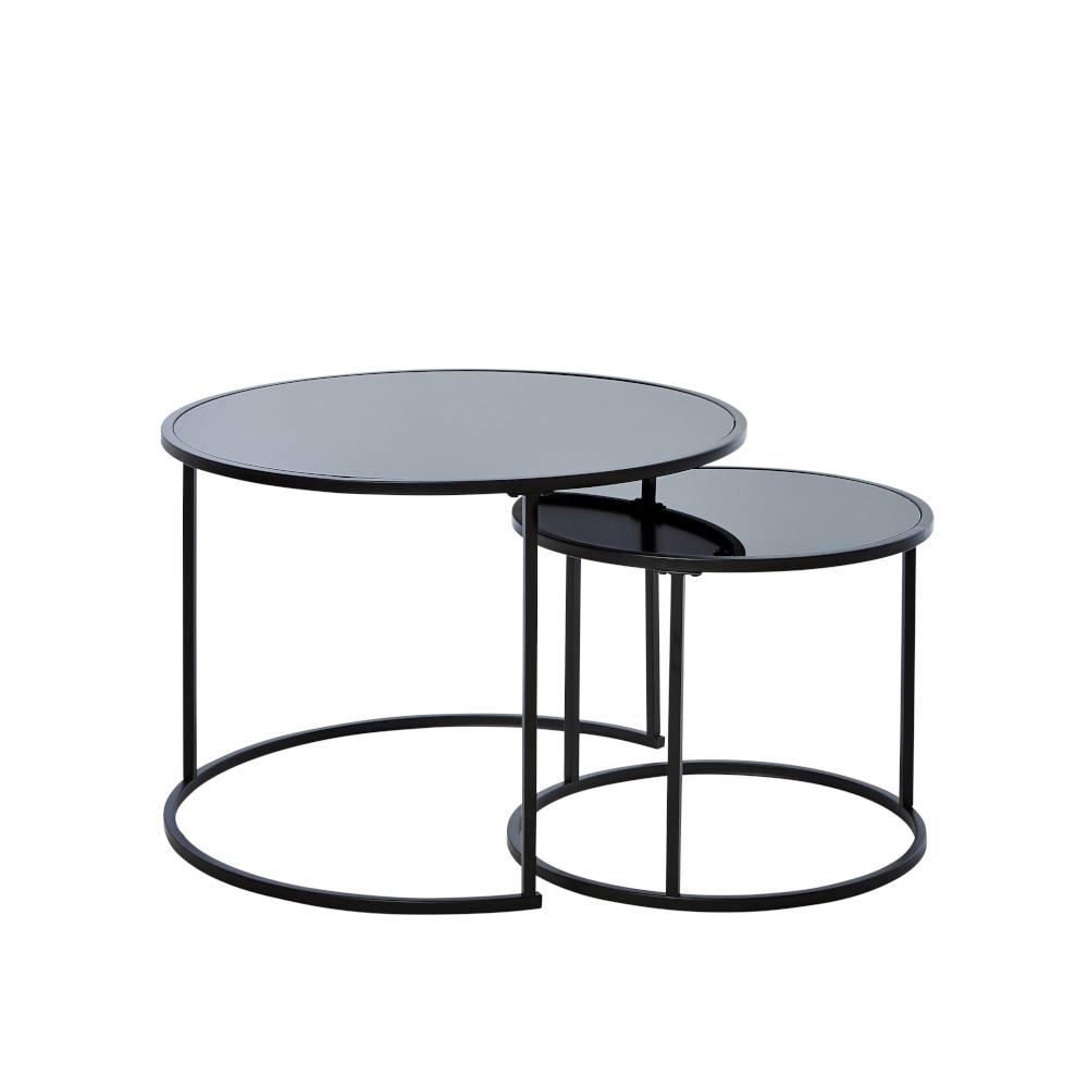 Couchtisch Duo mit Schwarzglasplatten - Ilea (zweiteilig)