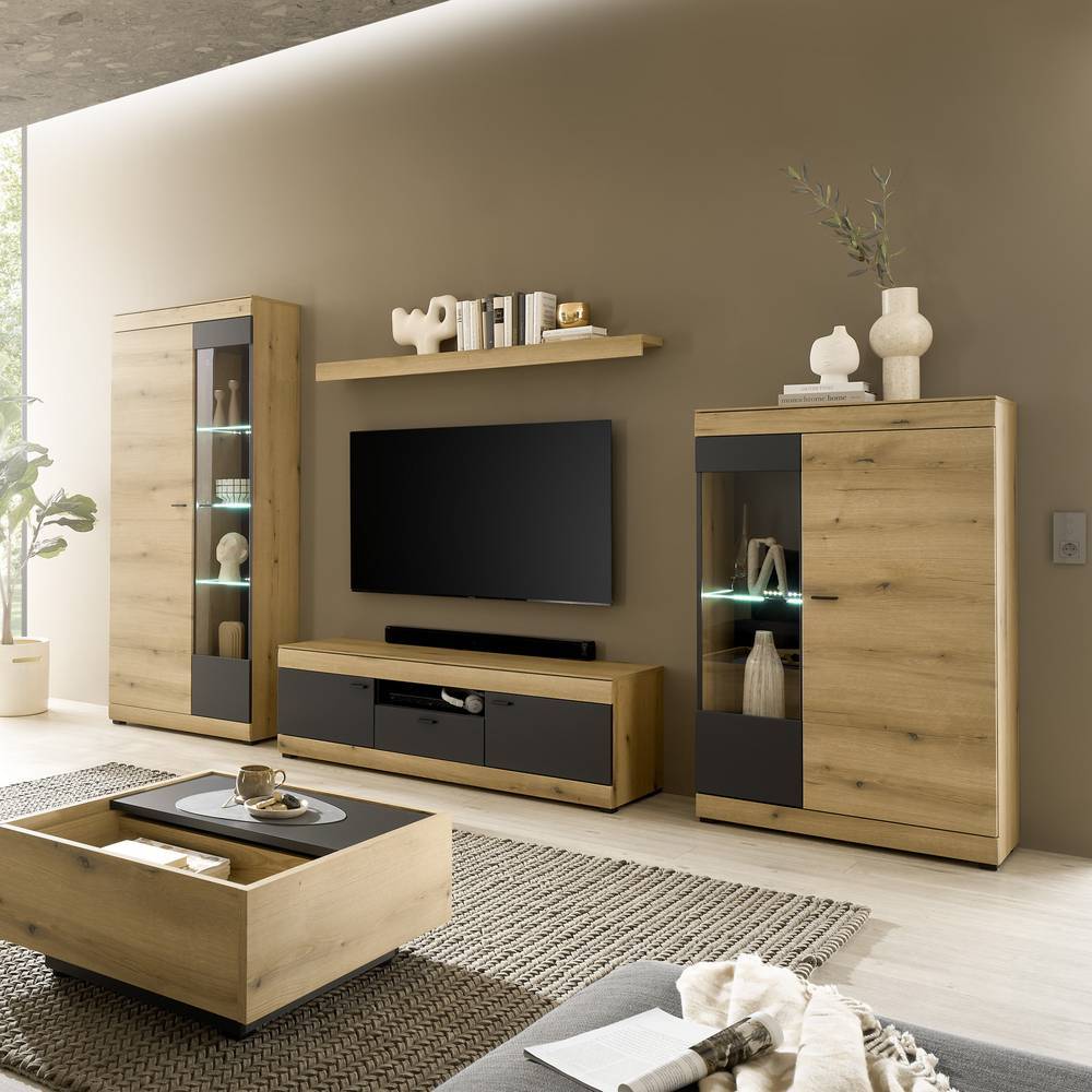 Wohnzimmer TV-Anbauwand in Eiche Dekor - Addara (vierteilig)