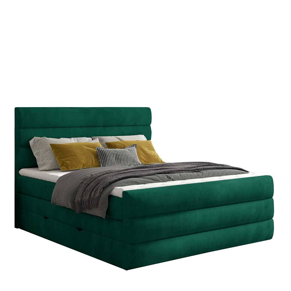Polsterbett mit Boxspring in Dunkelgrün Samt - Abramas
