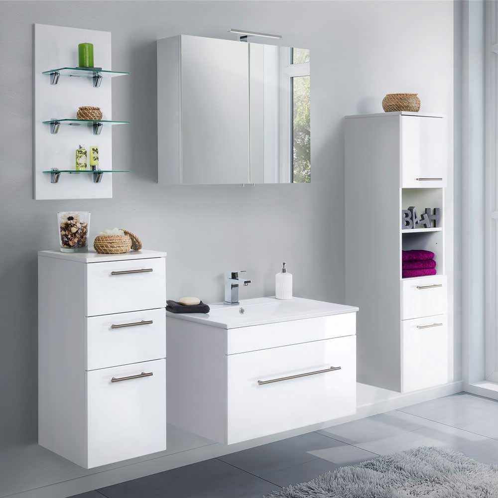 Weißes Badezimmer Möbel Set mit LED - Sondava (fünfteilig)