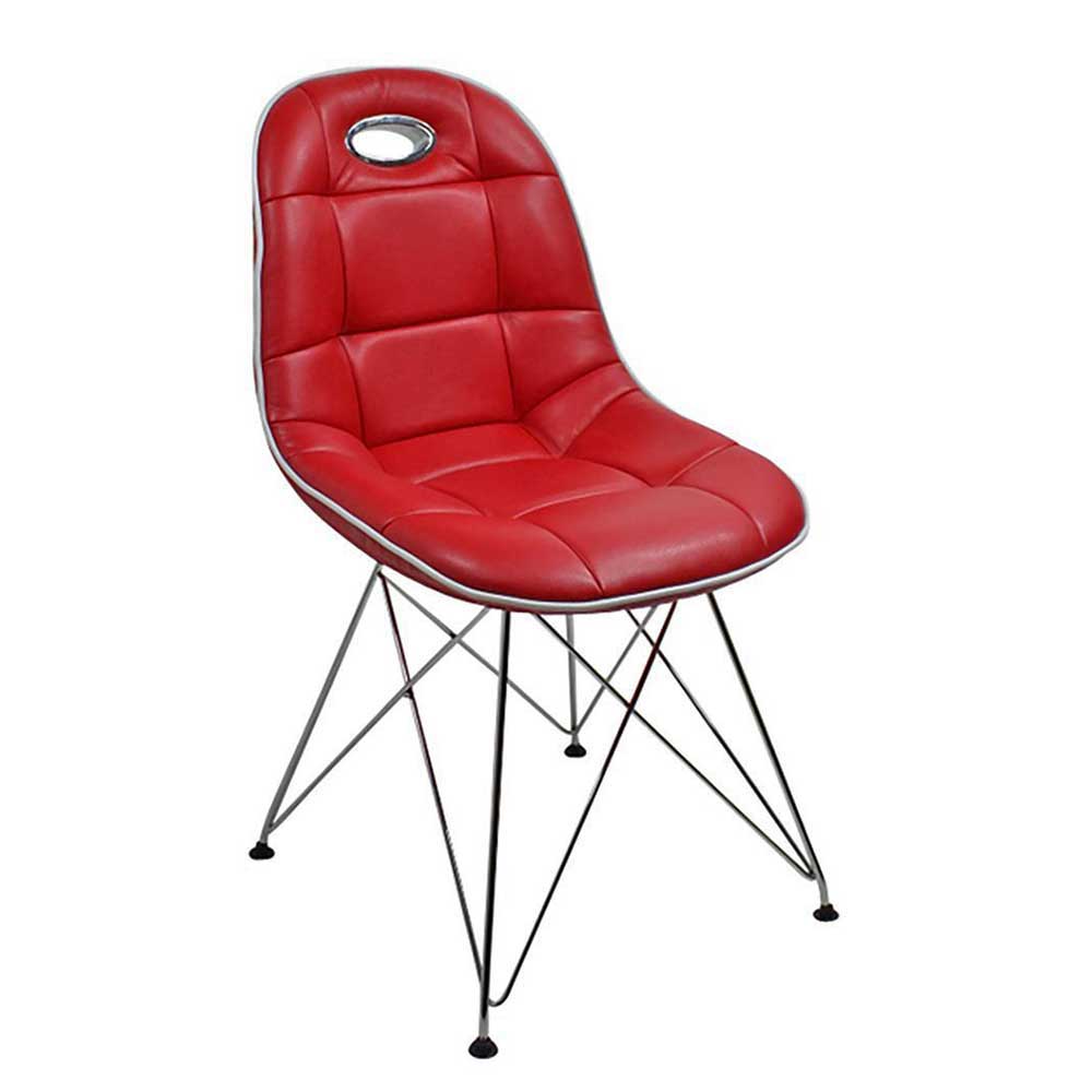 Rote Tischgruppe Wancora mit Design Stühlen Kunstleder (fünfteilig)