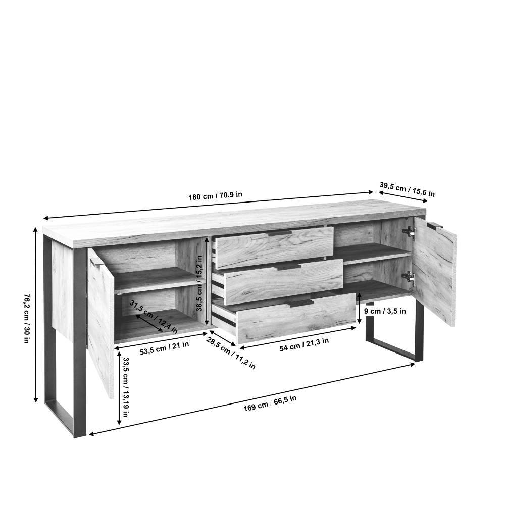 Sideboard in Weiß und Kerneiche - Sanuel