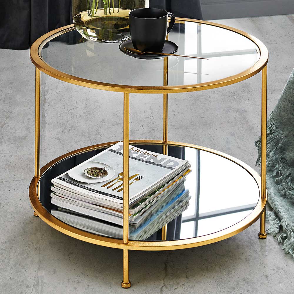 Runder Wohnzimmer Tisch mit Glas & Spiegelglas - Alisa