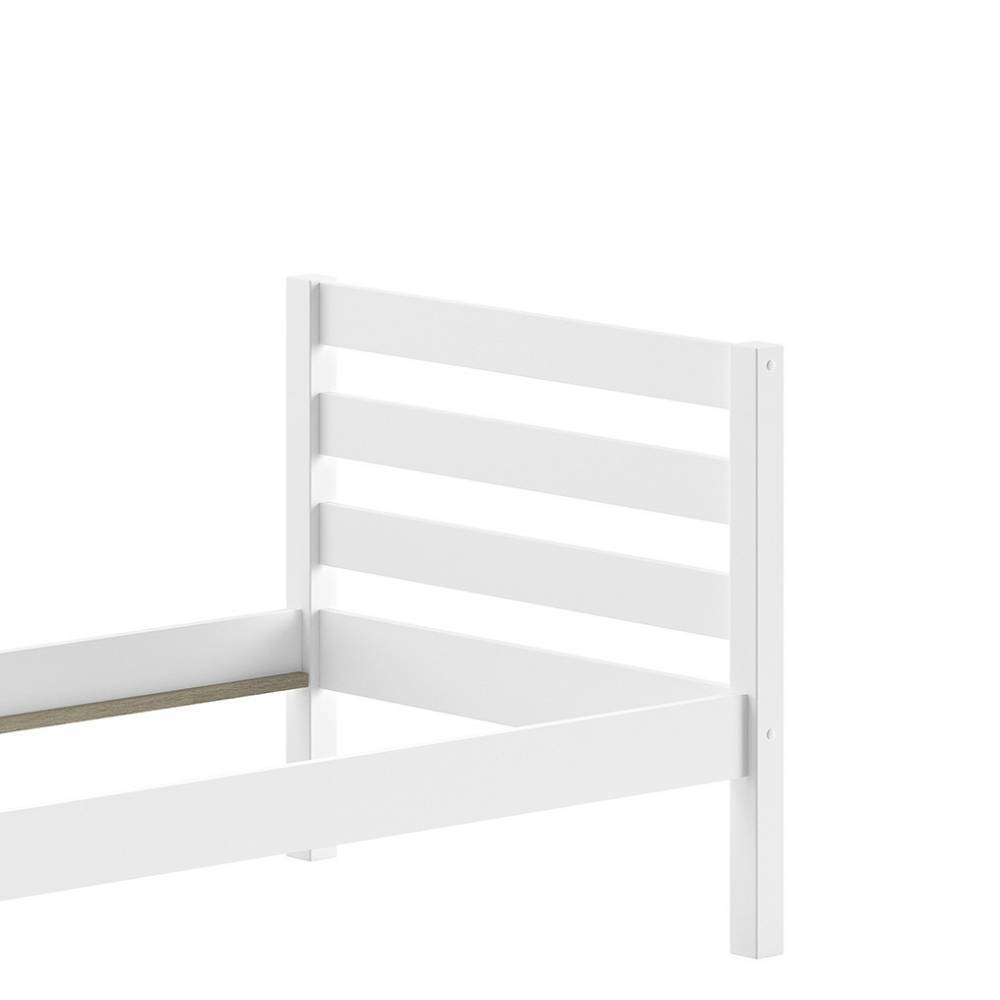 Weißes Kopfteil mit horizontalen Holzlatten für ein modernes Einzelbett – Napcolia