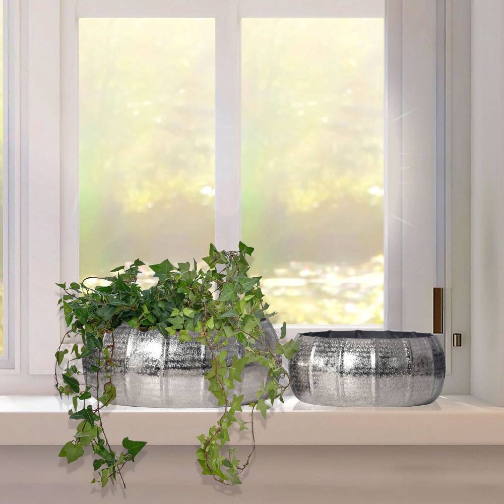 Blumentopf Duo in Silber - Lugres (zweiteilig)