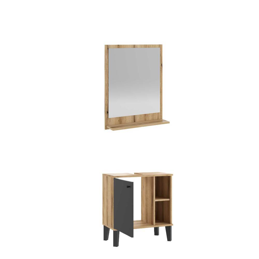 Bad Unterbeckenschrank & Spiegel Set - Niniana (zweiteilig)