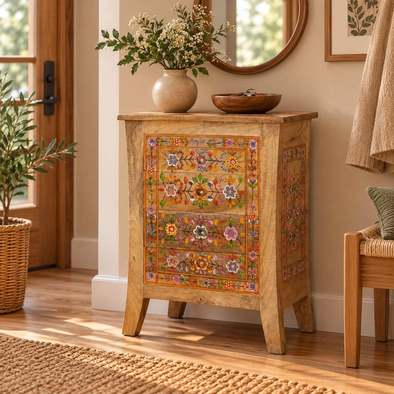 Holz Kommode mit Blumen Motiven - Etura