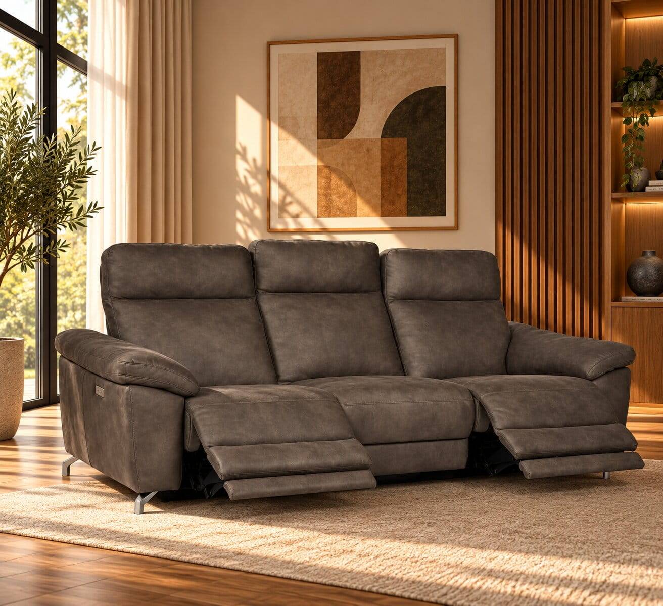 Microfaser Dreisitzer Sofa in Braun - Yisela