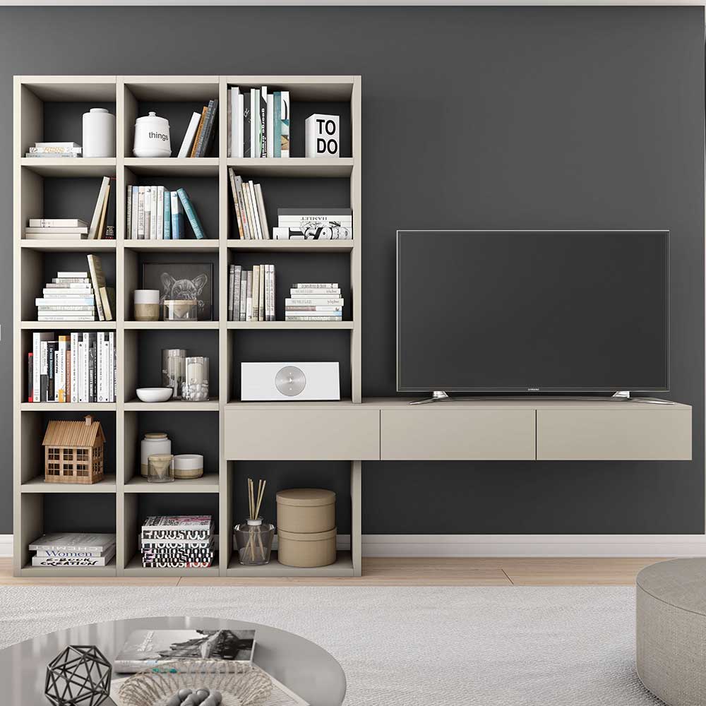Wohnzimmer Regal mit TV Board in Beige - Marcallas