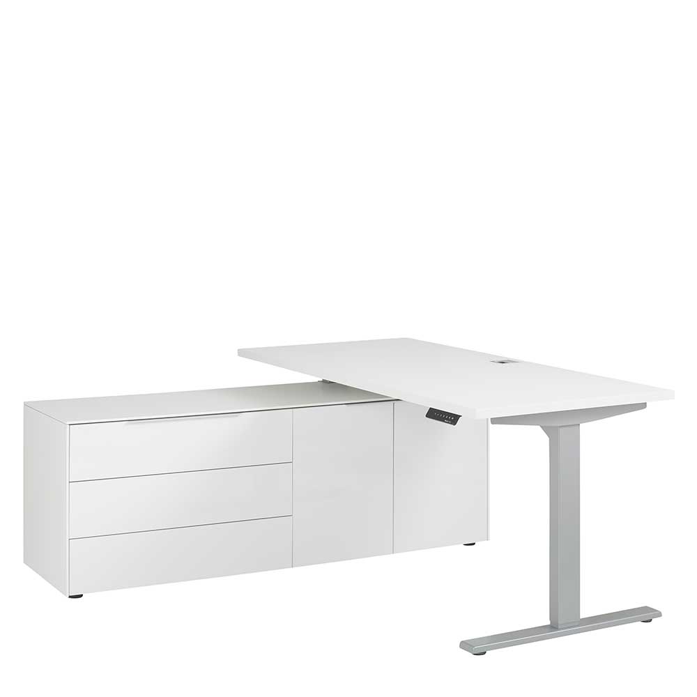 Schreibtisch mit Kommode in Weiß & Grau - Licomus