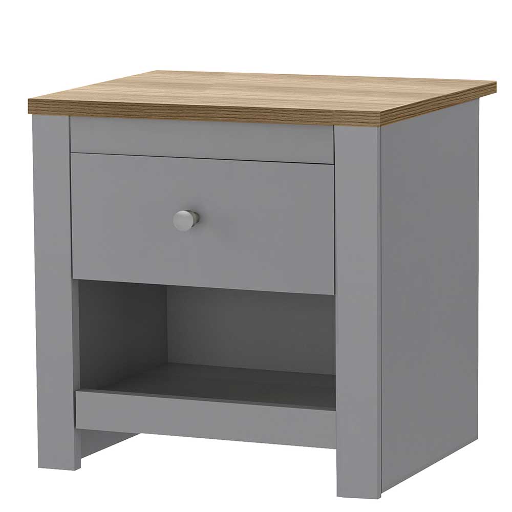 Scandi Chic Nachtkommode in Grau mit Eiche - Donia