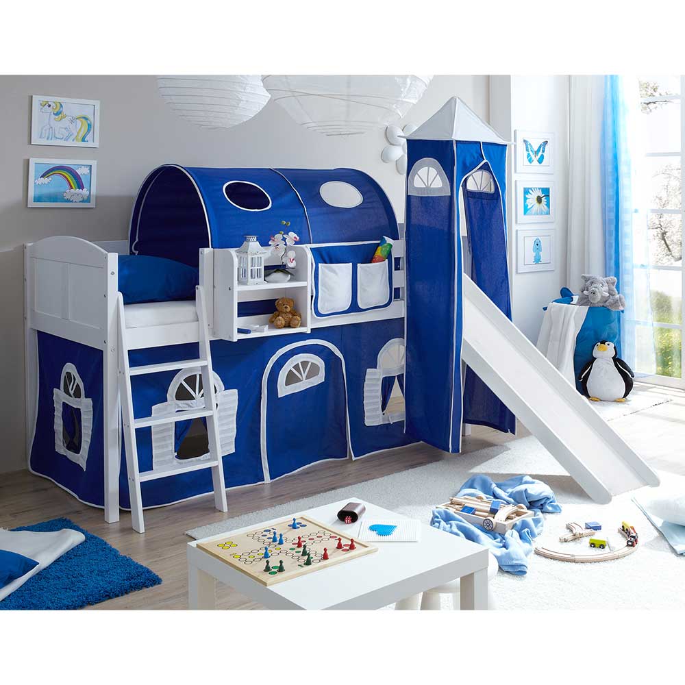 Kinderzimmer Hochbett in Weiß & Blau - Alleria