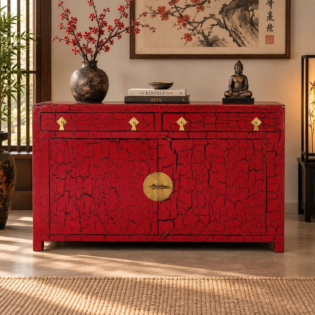 Rotes Sideboard im asiatischen Stil - Andino