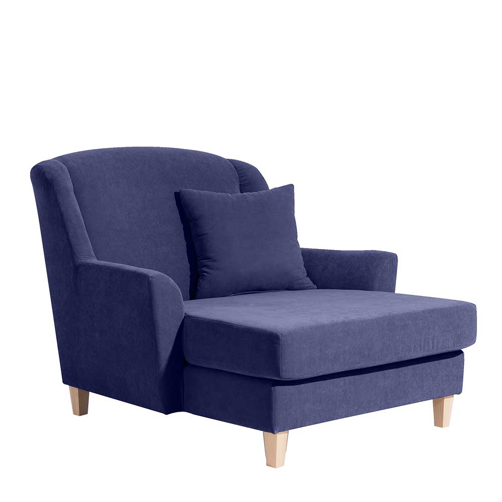 XXL Velours-Sessel in Blau und Buche Natur - Sharl