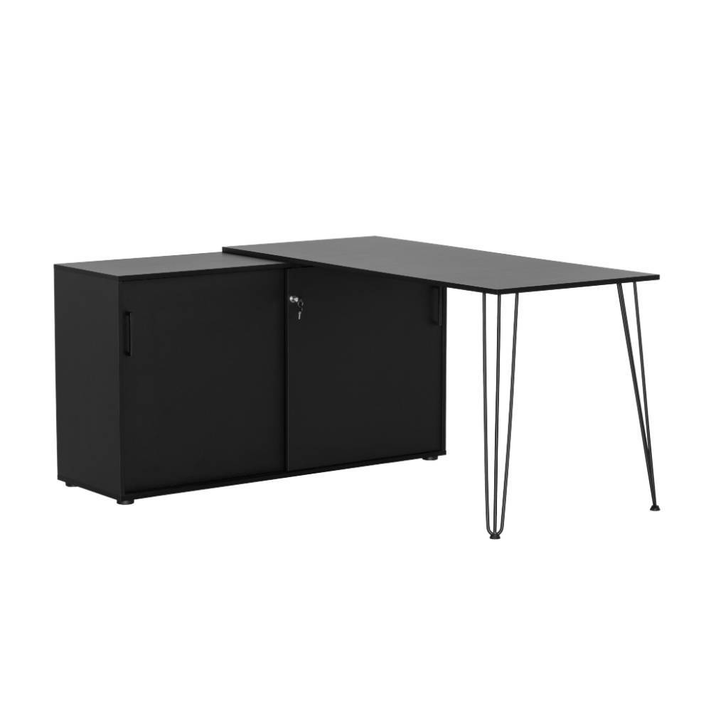 Schreibtisch mit Aktenschrank in Mattschwarz - Benadetta