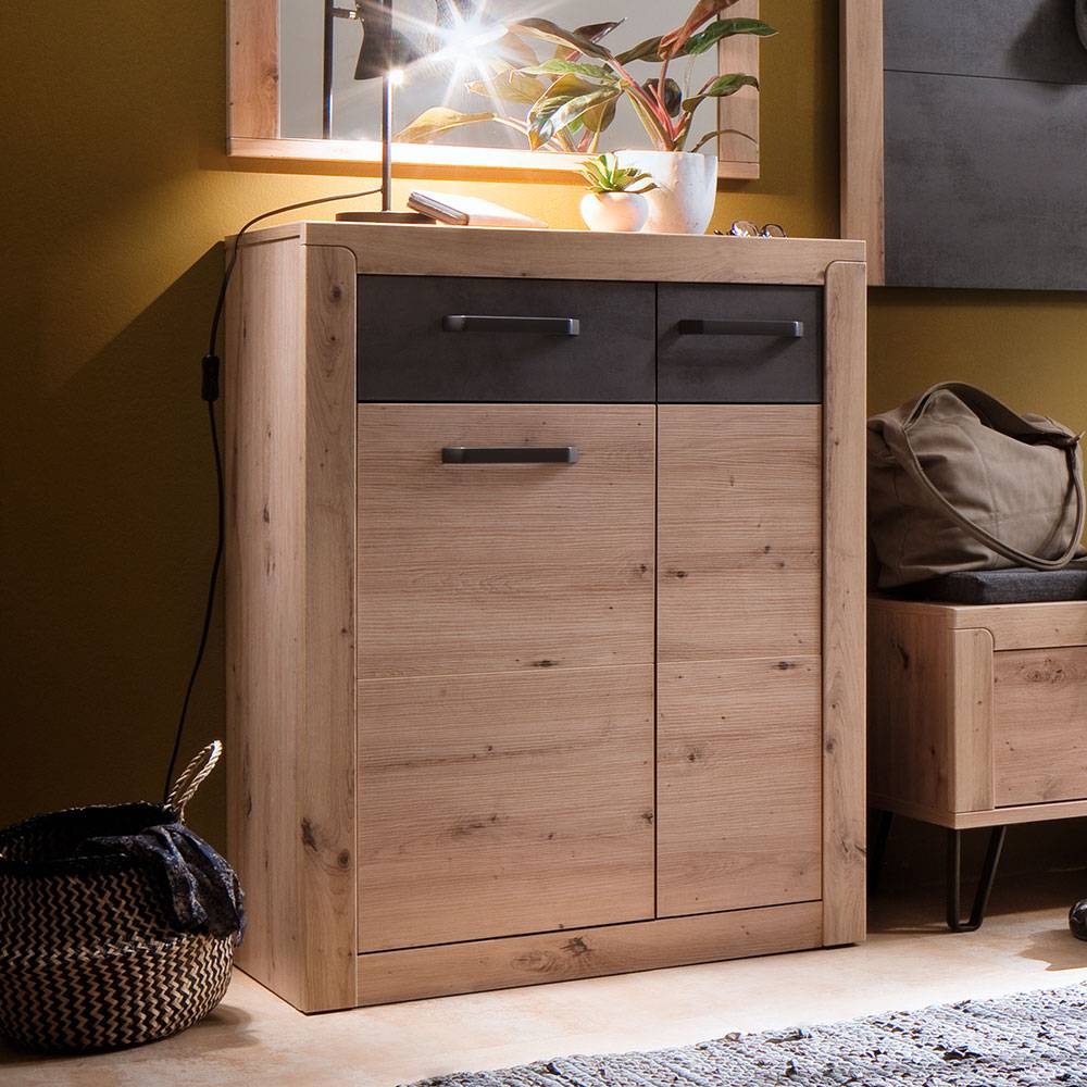 Schuhschrank in Wildeiche mit Dunkelgrau - Carry