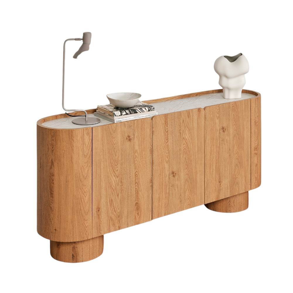 Ovales Sideboard in Eiche Optik & Weiß - Ascalwa