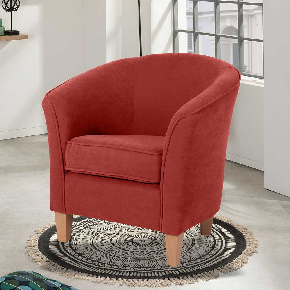 Halbrunder Sessel in Terracotta und Buche - Adison