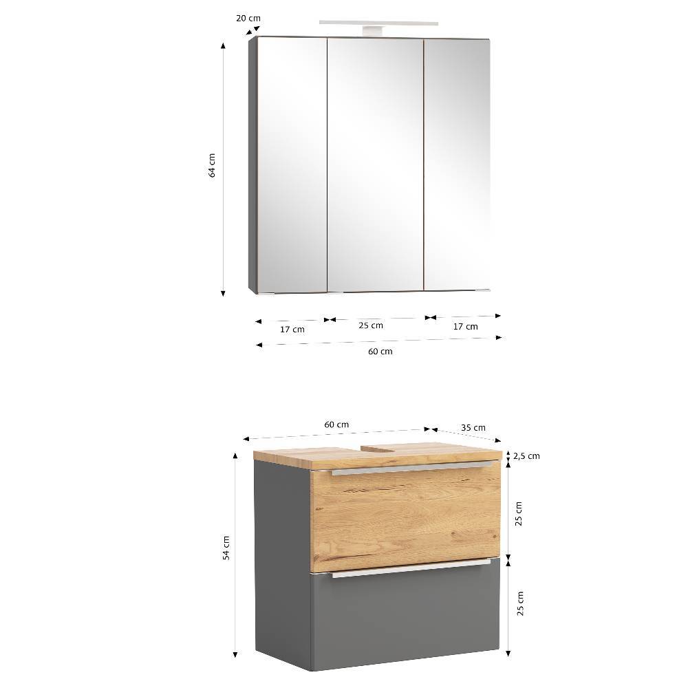 Waschbeckenschrank & Spiegelschrank Set - Reill (zweiteilig)