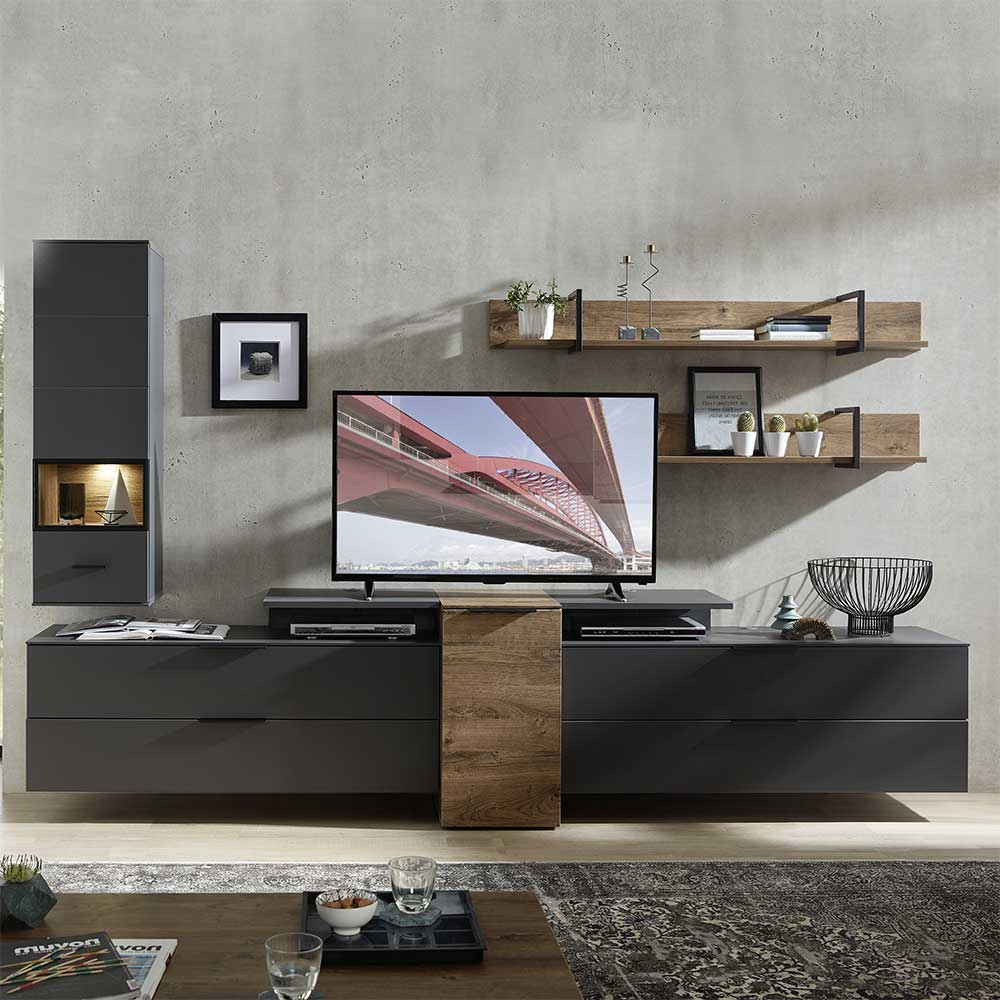 Set Wohnzimmer Anbauwand mit TV Aufsatz - Nivita (sechsteilig)