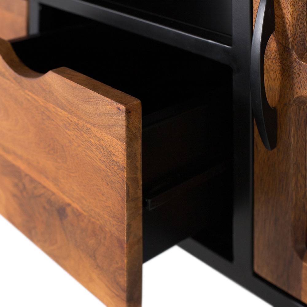 Industrial TV Kommode mit Glastüren - Hayato