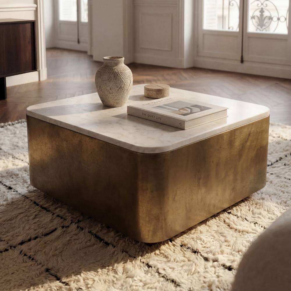 Wohnzimmer Marmortisch mit Metall-Sockelgestell - Furcia