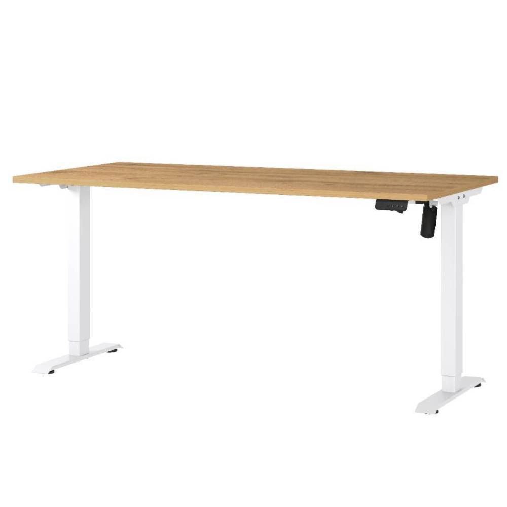 Höhenverstellbarer Schreibtisch in Wildeiche Dekor und weißem Gestell für ergonomisches Arbeiten – Belego