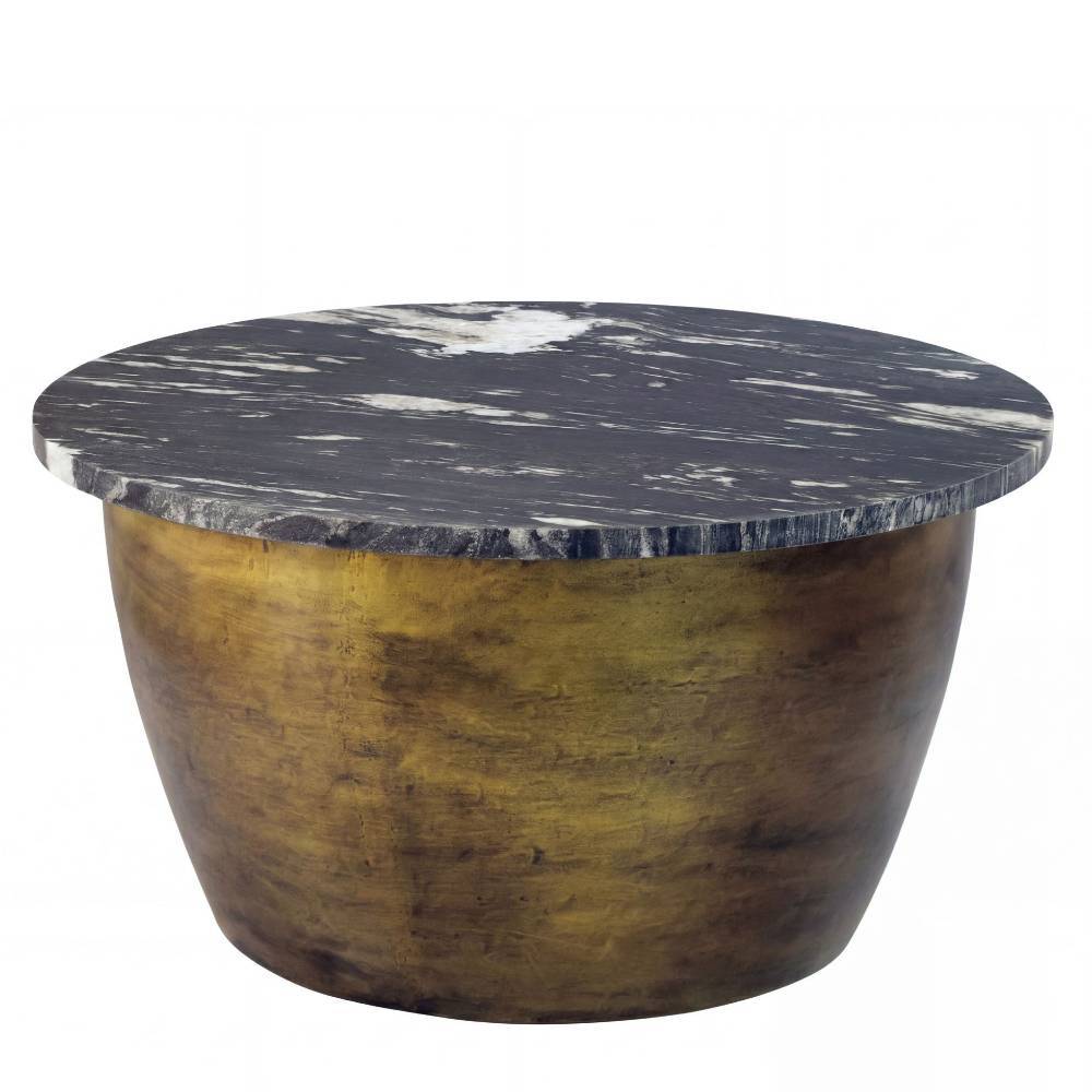 Eleganter runder Marmortisch mit dunkler Platte und goldenem Eisen Gestell – Imenza