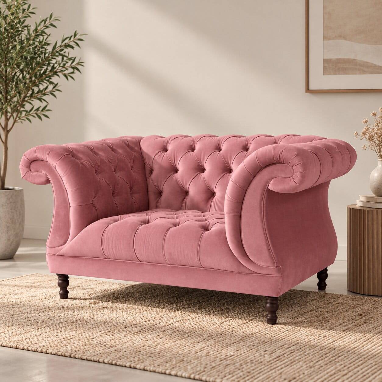 Barock Style Big Sessel in Rosa Samtvelours - Clewono