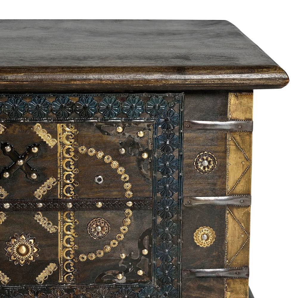 Design Truhe in Dunkelbraun und Gold - Xaidon