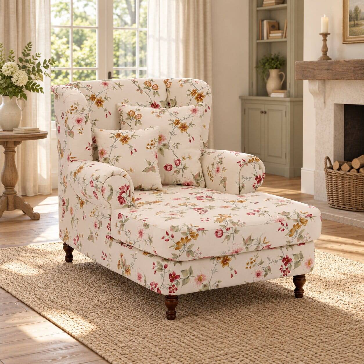 Romantischer Landhaussessel mit Blumen Muster - Junas