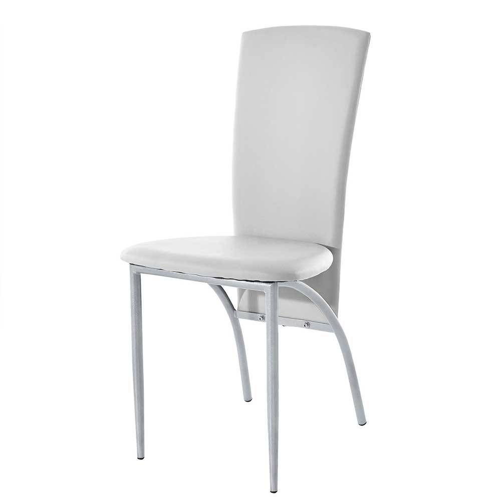 günstige esszimmerstühle in weiß aus kunstleder mit metall in alu