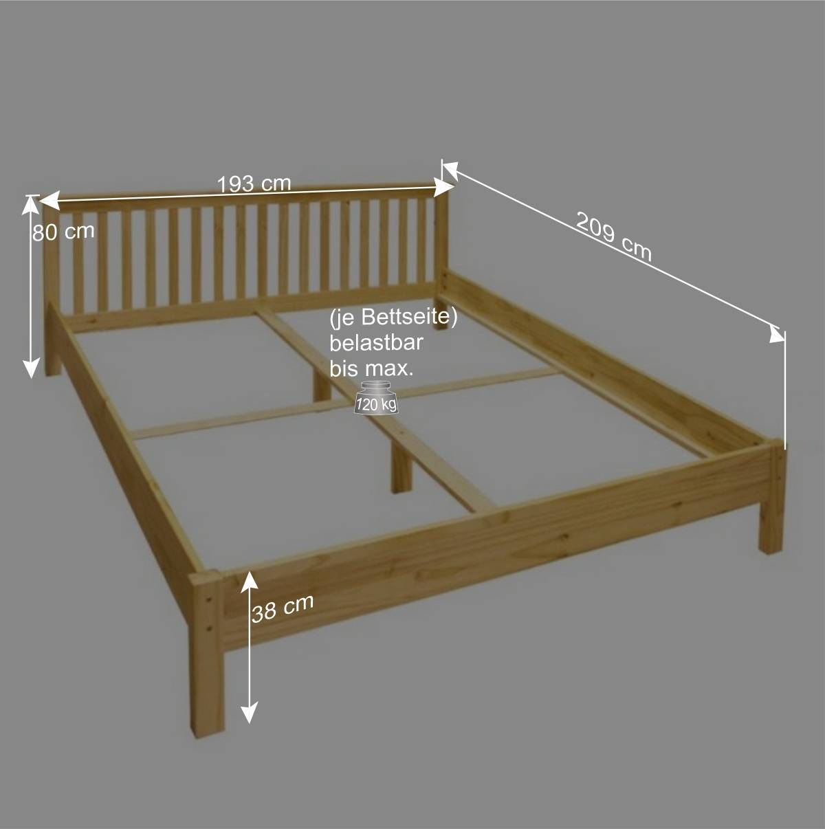Kiefernholz Bett mit Liegefläche 180x200 cm - Sarosca