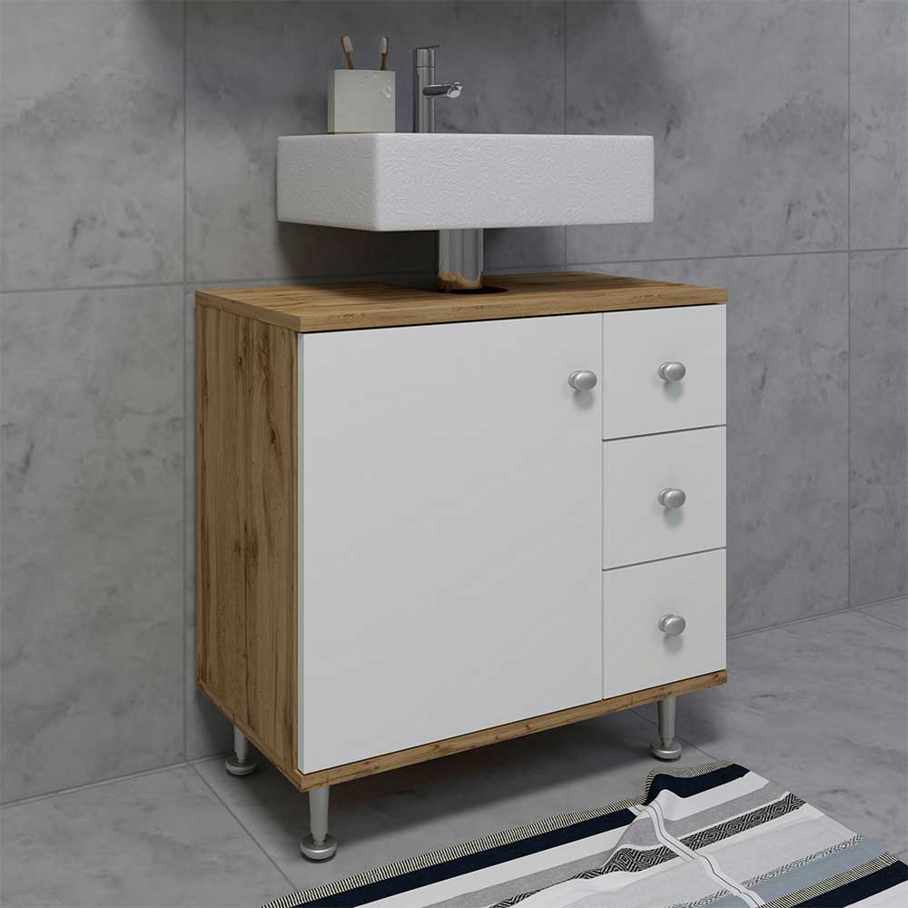 Waschbeckenschrank mit drei Schubladen & Tür - Nelani I