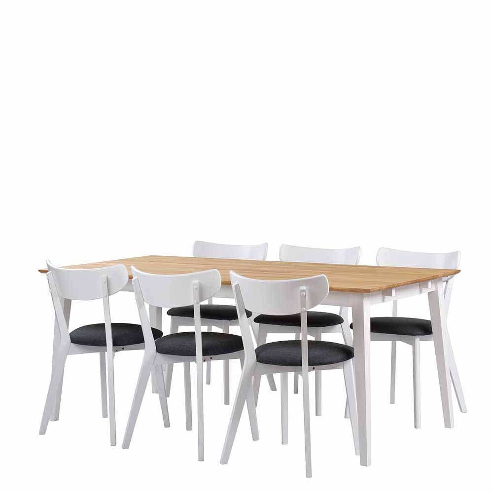 Stilvolle Sitzgruppe in Weiß Eiche - Vanira (siebenteilig)
