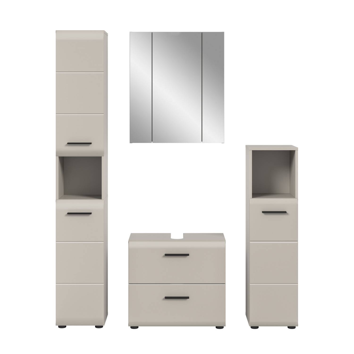 Komplettes vierteiliges Badmöbel Set Donostia I in hellem Beige für das moderne Badezimmer – Donostia