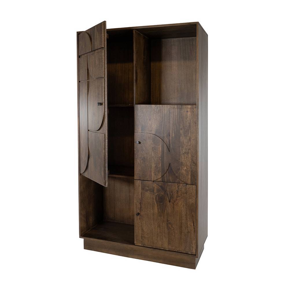 Offener Holzschrank in Walnussoptik mit geometrischem Relief und Stauraum – Albert