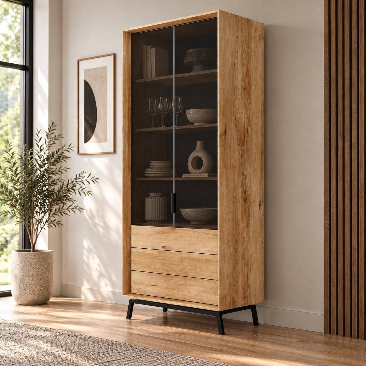 Design Eiche Schrank mit getönten Glastüren - Fabiella