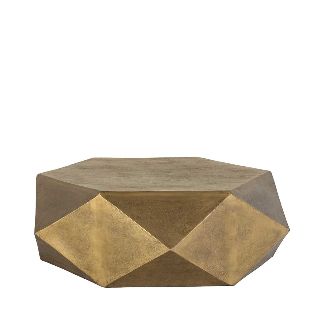 Sechseckiger Couchtisch aus Alu Guss in Gold - Geniale