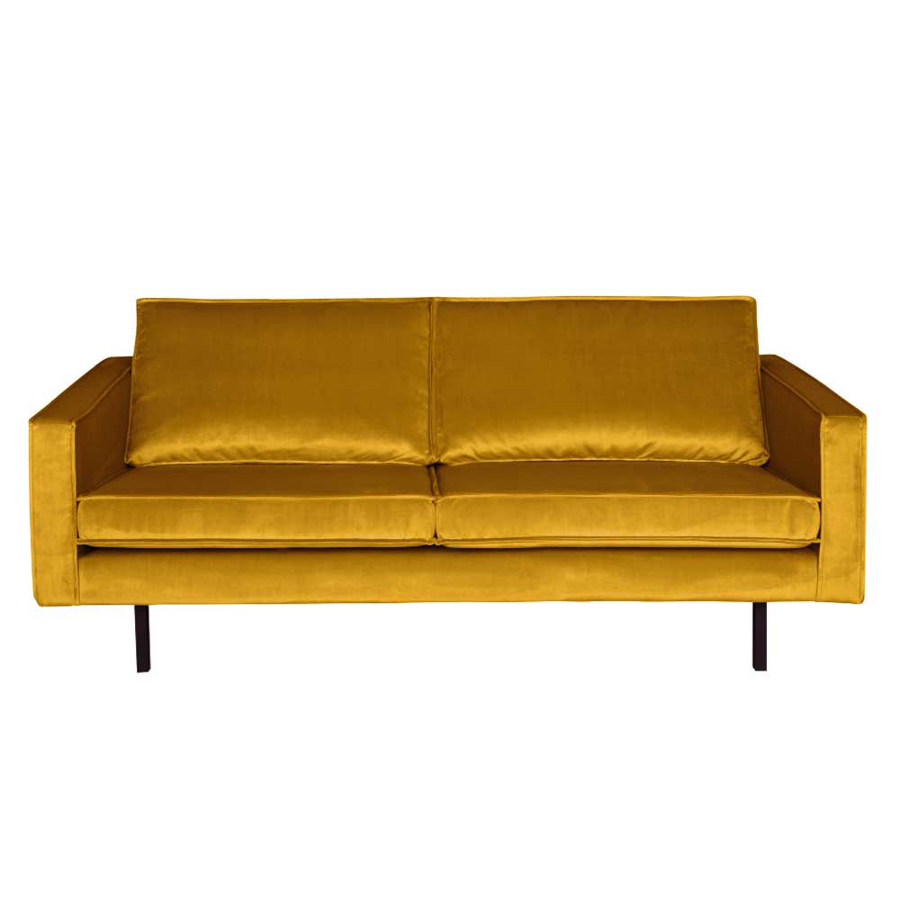 Frei im Raum stellbares Sofa Nustra mit gelbem Samtbezug