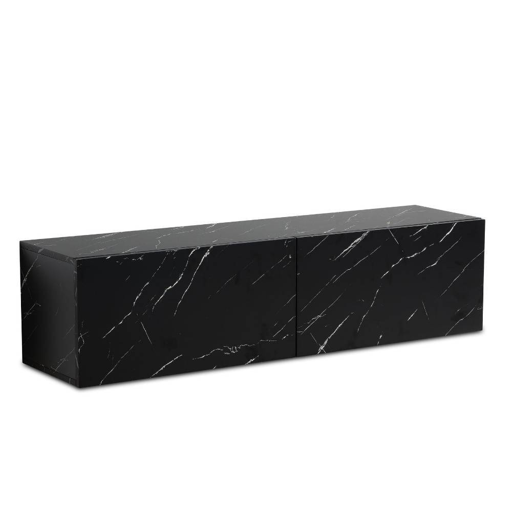 Schwarzes TV-Möbel in Marmor-Look mit zwei geschlossenen Klappen als elegante Frontansicht – Varzino