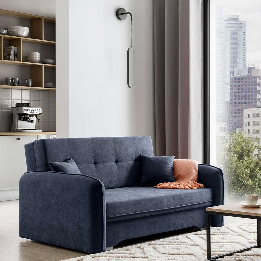 2er Schlafcouch in Blaugrau Veloursbezug - Candeloco