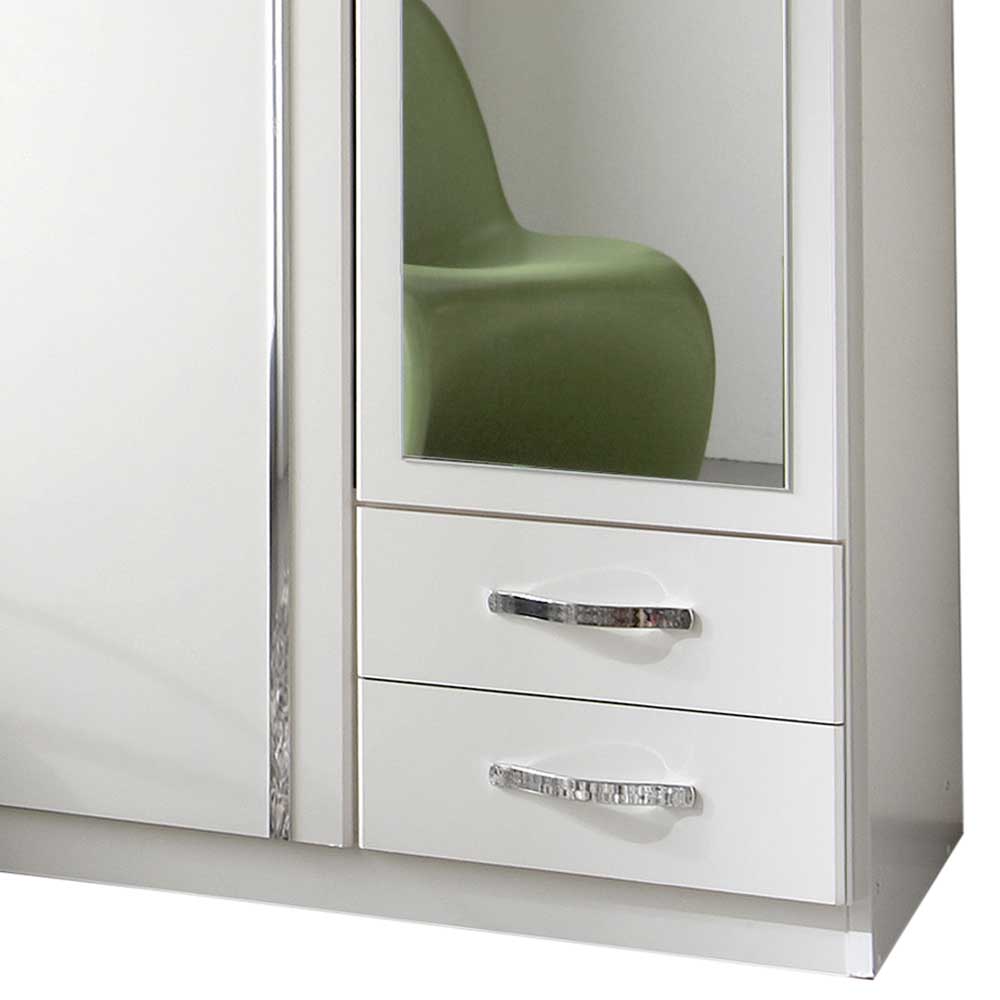 Kleiderschrank mit Spiegel in Weiß & Chrom - Miracella